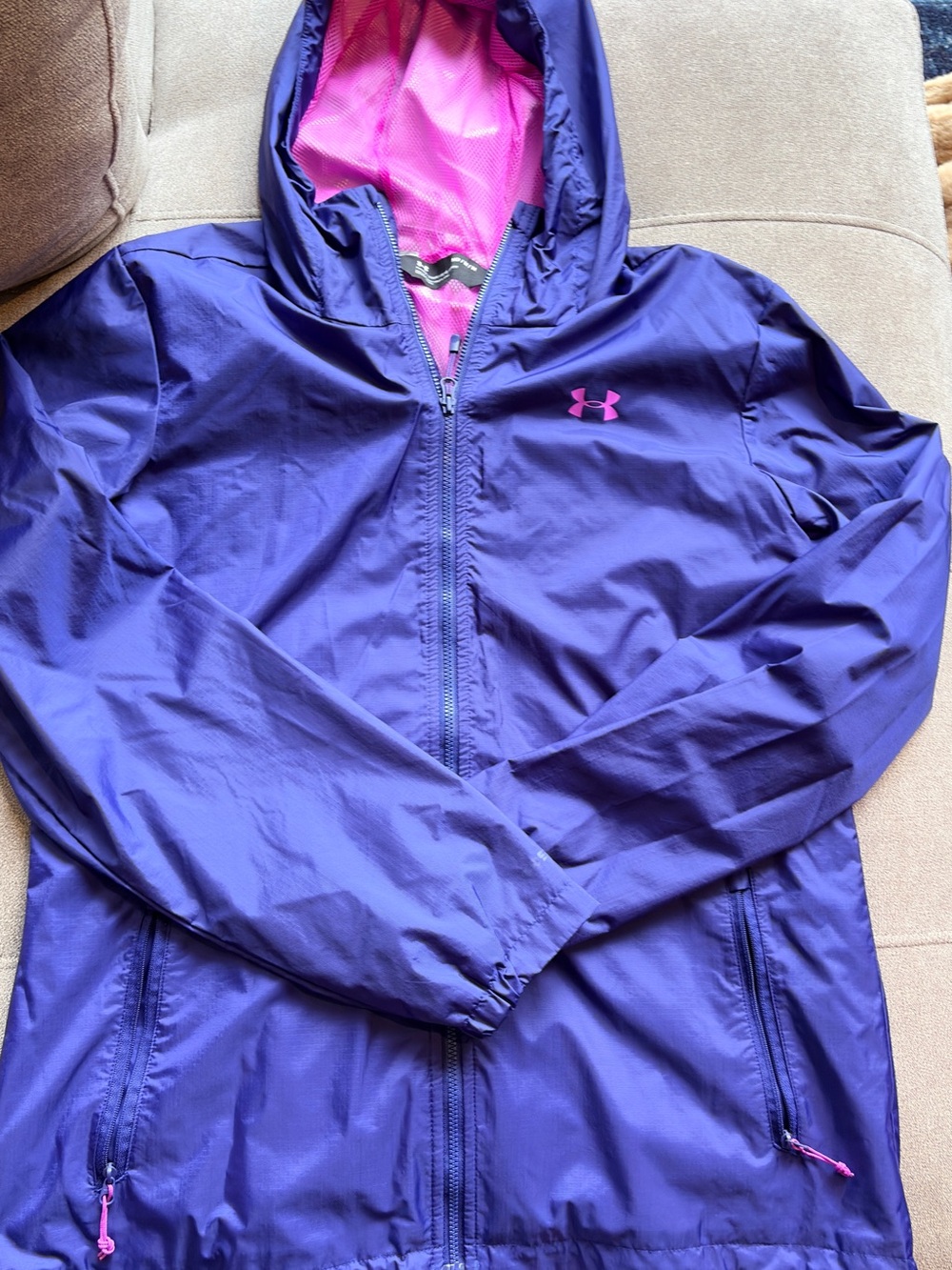 Under Armour Purple Hooded Raincoat with Pink Logo Accents